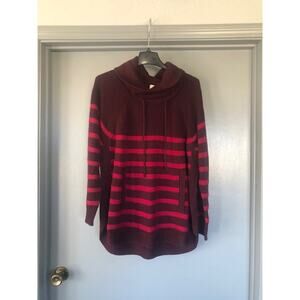 Women's Sz 2XL Maroon Red Striped Sweater Cowl Neck Long Sleeves St Johns Bay